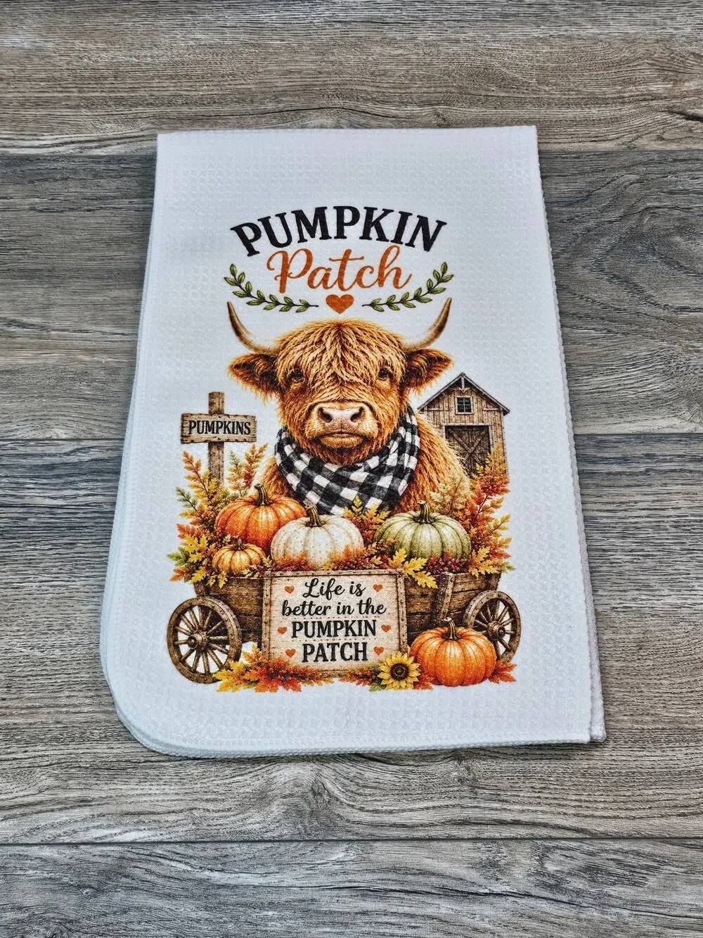 Highland Cow Pumpkin Patch Kitchen Towel Fall Farmhouse Decor